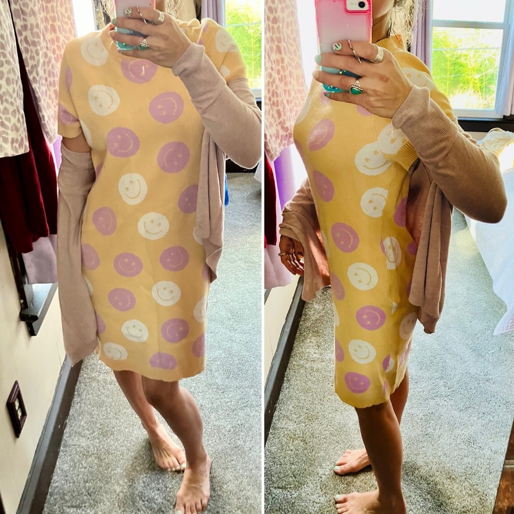21 Pastel Happy Face Sweater Dress - Picture 5 of 6